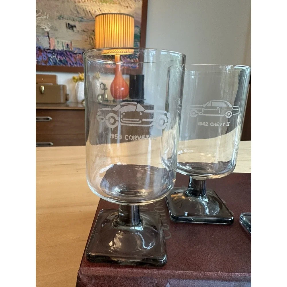 RARE Find VINTAGE Federal Glass Nordic Midnight Pedestal Etched Cars SEE PICS